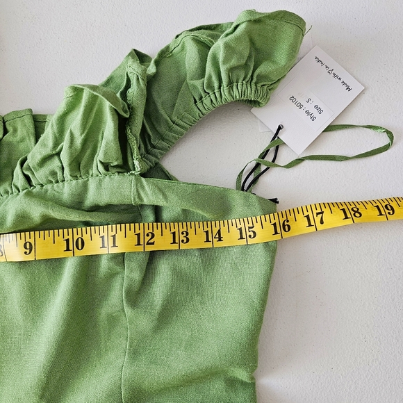 NWT Nordstrom Japna Cotton Linen Blend Frilled Square Neck Green Jumpsuit Size S - Picture 5 of 16